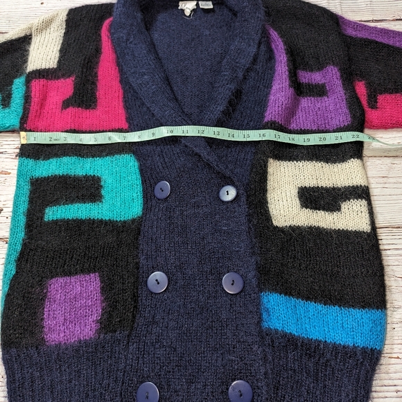 Cherrys Oversized Vintage Sweater Geometric Mohair Cardigan Medium 80s 90s - Picture 9 of 10